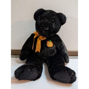 Ty Beanie Buddy Haunt the Bear 2002 Halloween Black Gold Tinsel Pumpkin Plush 14